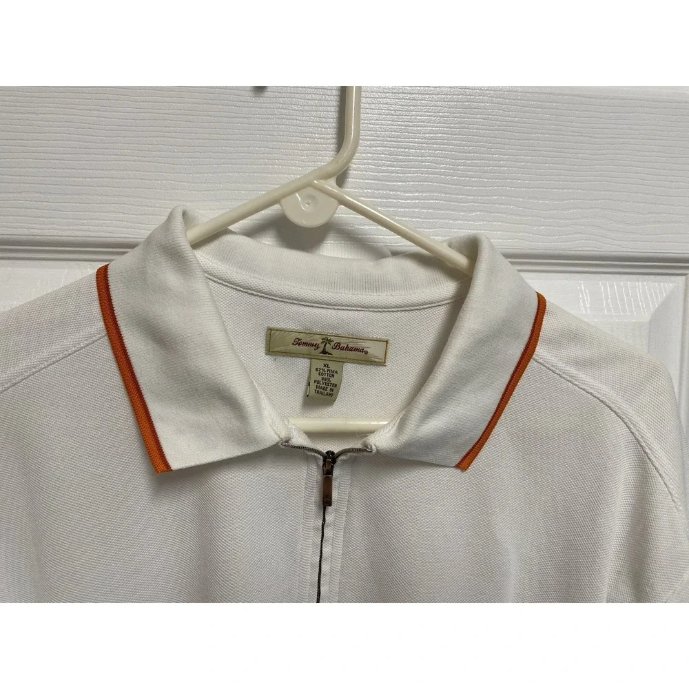 Tommy Bahama Polo Shirt XL‎ White 1/4 Zip Short Sleeve Pima Cotton Casual